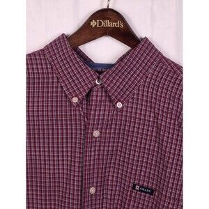 Chaps Men's XL‎ Easy Care  Maroon Plaid Long Sleeve Button Up Shirt